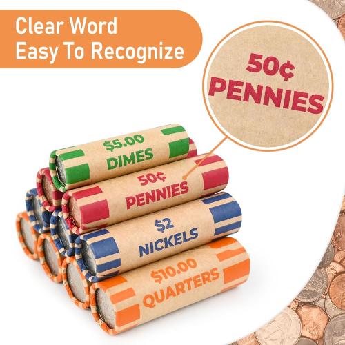 THEBLUETOUCH 512 Assorted Preformed Coin Wrappers with Coin Roll Crimpers
