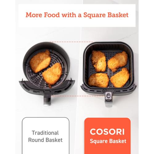 COSORI Pro Gen 2 Air Fryer 5.8QT, Upgraded Version with Stable Performance & Sleek New Look, 13 One Touch Functions, 100 Paper & 1100 Online Recipes, Dishwasher-Safe Detachable Square Basket, Black