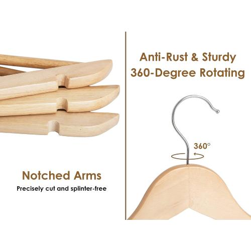 StorageWorks Wooden Hangers 20 Pack, Wood Coat Hanger for Coats, Shirts, Jackets, Pants, Suits, Black Color