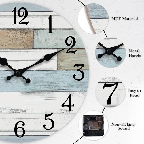 KECYET 16 Inch Large Wall Clock Battery Operated Silent Non Ticking Coastal | Round analog clock; large easy-read dial for bathroom, kitchen, bedroom & living room; 1 AA battery (not included)
