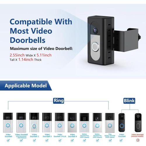 KIMILAR Anti-Theft Video Doorbell Mount Compatible with Ring/Blink Wireless Video Doorbell, Adjustable Mounting Bracket Accessories for Houses, Apartments, Businesses, Not for Security Door