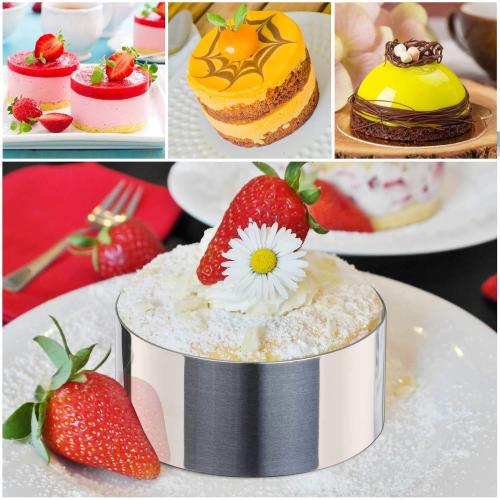 HULISEN 3” Round Cake Ring Mold, Stainless Steel Cooking Crumpet Rings | 4 Food Forms & 1 Pusher, Dishwasher Safe, Home Cooks and Bakers, Tuna Tartare, Pancakes, Salads and Mousse