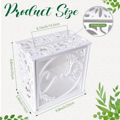 OurWarm White Wedding Card Box for Receptions, PVC Gift Card Box for Wedding with Acrylic Windows, Rustic Envelope Money Gift Box for Anniversary Bridal Baby Showers Graduation Birthday Party