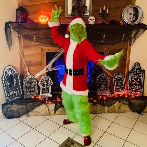 SONOTA Christmas Costume Adult Men Santa Claus Outfit Furry Green Giant Monster Professional Realistic Xmas Cosplay Suit large