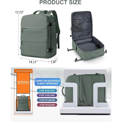 coowoz Large Travel Backpack Carry On for Women Man Waterproof Gym Backpacks Mochila de Viaje Teacher Travel Bag Essentials Personal Item Backpack Rucksack Airplane Accessories Must Haves Olive Green