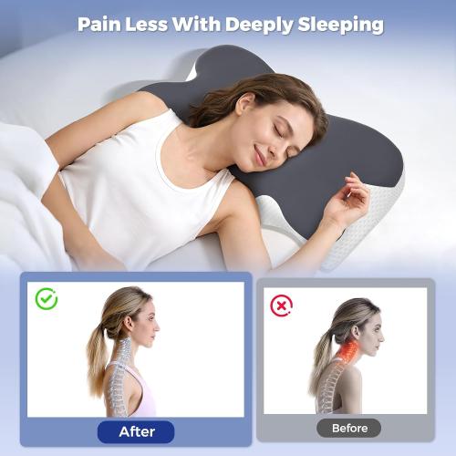 Cervical Neck Pillow for Pain Relief, Ergonomic Neck Pillow for Sleeping, Contour Orthopedic Side Sleeper Pillow for Back Stomach Sleepers Bed Pillow with Pillowcase