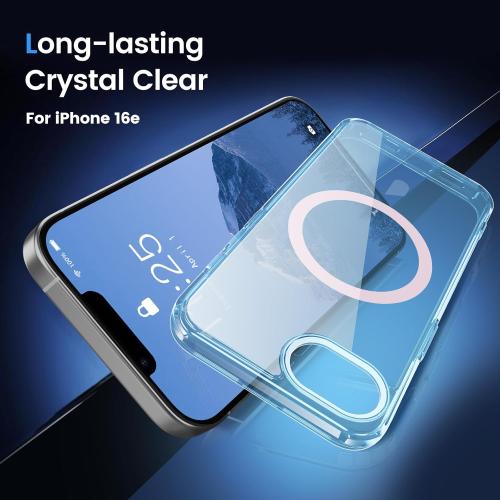 Temdan for iPhone 16e Case Clear, Compatible with Magsafe, Anti-Yellowing, Military-Grade Protection, Shockproof Slim Magnetic Phone Case Cover, Clear Blue