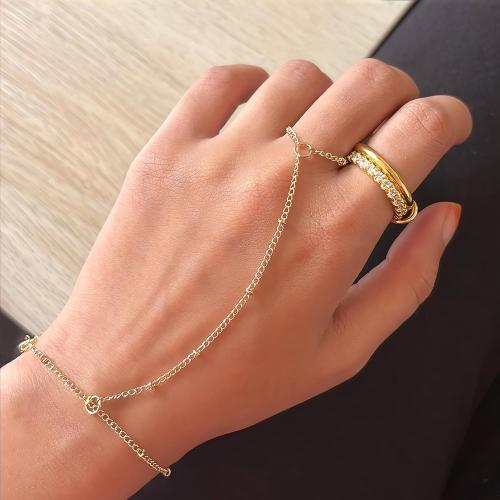 3PCS 14K Gold-Plated Hand Chain Bracelets for Women, Stack Bracelets Set Adjustable, Trendy Dainty Ring Bracelet Hand Chain