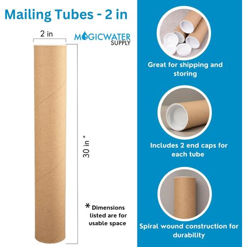 MagicWater Supply Mailing Tube - 2 in x 30 in - Kraft - 6 Pack - for Shipping and Storage of Posters, Arts, Crafts, and Documents