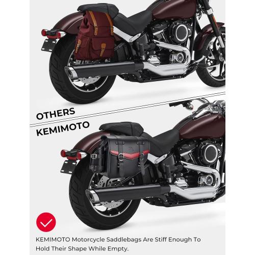 KEMIMOTO Motorcycle Saddle Bags PU Leather Saddlebags Waterproof with Cup Holder 18L Capacity Compatible with Softail Dyna Road King Universal