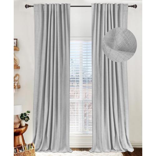 100% Blackout Shield Linen Blackout Curtains for Bedroom 108 Inches Long, Back Tab/Rod Pocket Living Room Drapes, Thermal Insulated Blackout Curtains 2 Panels Set, 50 W x 108 L, Grey