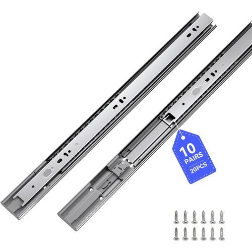 LONTAN 10 Pairs Soft Close Drawer Slides 18 inch SL4502S3-18 Ball Bearing Full Extension Dresser Drawer Glides Side Mount Heavy Duty Kitchen Cabinet Rails 100lb Capacity