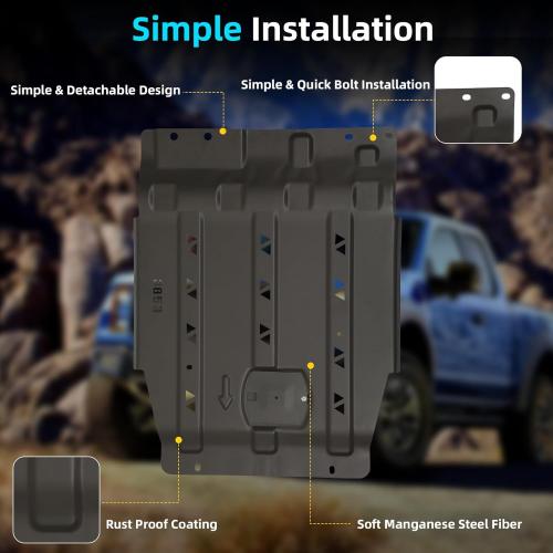 Upgraded Ford F150 Full Skid Plate Kit Fits 2015-2022 Ford F150 4WD Entire Series 2.7L EcoBoost, 3.3L, 3.5L EcoBoost, 5.0L V8 EcoBoost, with Engine Front, Drivetrain Centerand and Rear Axle Protection