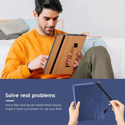 VIKESI Case for iPad Air 13 inch (M3) 2025 / (M2) 2024,Premium Leather Folio,Apple Pencil Holder,Auto Sleep/Wake,Stand Cover - Navy Blue