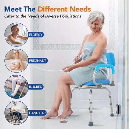 FSA/HSA Eligible 360° Swivel Shower Chair for Inside Shower, Adjustable Shower Seat with Pivoting Arm Bath Seat for Bathtub, Handicap Bathtub Chair for Senior Elderly Disabled, 4Level Height