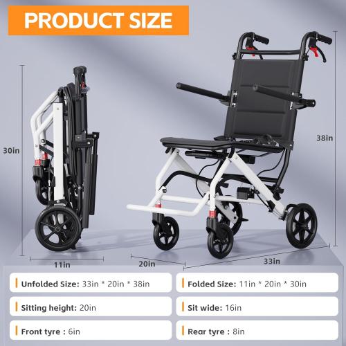Super Lightweight Transport Wheelchair. Easy to Travel, Locking Hand Brakes, User-Friendly, Folding, Portable. for Adults or Child (up to 220lbs) …