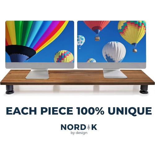 Nordik Large Dual Monitor Riser for 2 - Premium Handmade Hardwood Acacia Computer - Laptop TV Stand with Storage for Desk Accessories - Organizer Television