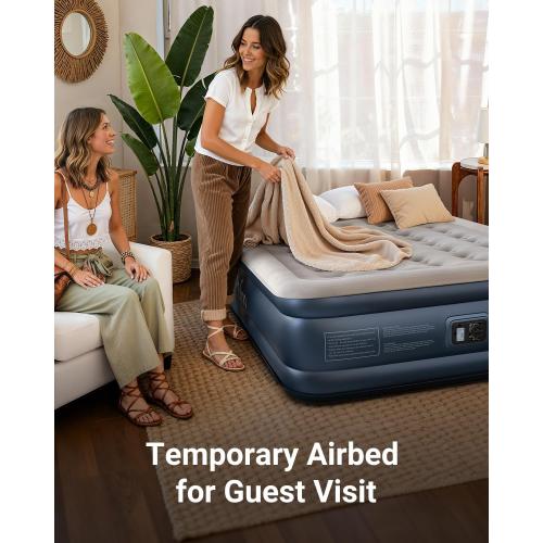 iDOO Queen Air Mattress with Built in Pump, 18 Raised Comfort Inflatable Blow up Mattress, Upgraded Support Structure Portable Air Bed for Camping, Guests and Home, Colchon Inflable, 650lbs Max