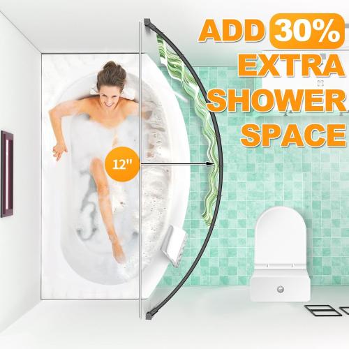 Curved Shower Curtain Rod For Bathroom 38-72 Inches, Adjustable Length, Curved Shower Rod, 0.9MM thickness, Round Shower Curtain Rods, Rotate Bracket For Large Shower Space, Need Drilling, Matte Black