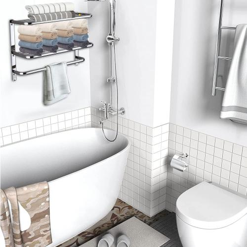 Size 30 Inch Bathroom Shelf 3-Tier Wall Mounting Rack with Towel Bars, Extra Long