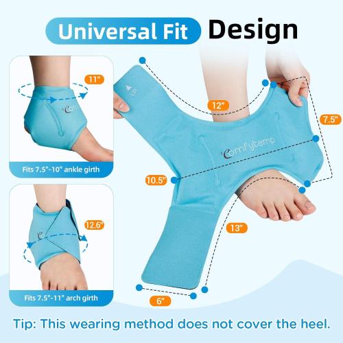 Comfytemp Ankle Ice Pack Wrap for Plantar Fasciitis, Swelling, Foot Pain Relief, FSA Eligible HSA, Gel Packs for Injuries Reusable, Hot Cold Compress for Achilles Tendonitis, Sprained Ankles, 2 Packs