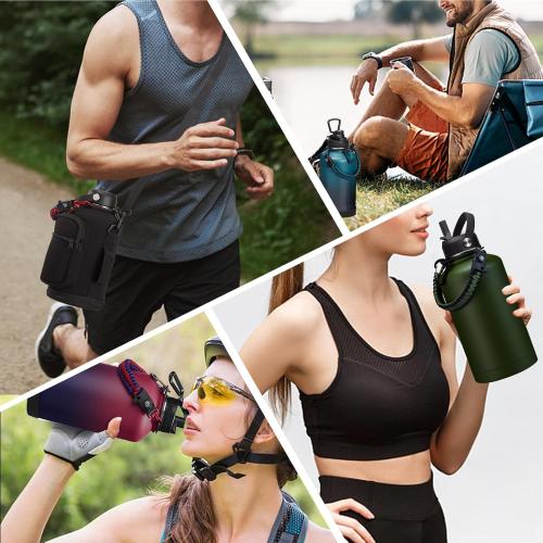 64oz Insulated Water Bottle with Straw & Auto Spout Lid - (Cold 48H & Hot 24H) Half Gallon Stainless Steel Water Jug with Paracord Handle, Metal Tactical Military Water Flask