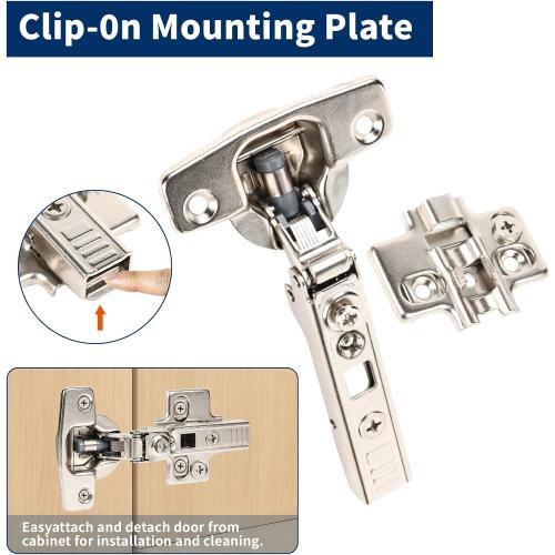 10 Pack Frameless Full Overlay Soft Close European Cabinet Hinges,4D Adjustment Speed Control,45~110° Open Angle,Clip On,Stainless Steel Concealed Hinges