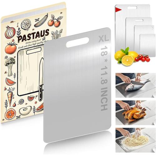 18x11.8 Stainless Steel Cutting board, Double sided Steel Cutting boards for Kitchen Meat vegetables & fruits Chopping board Easy to Clean(XL Size)（18× 11.8in）