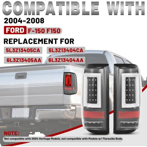 HECASA LED Tail Lights Compatible with 2004-2008 Ford F150 w/3D LED Tube Bar Replacement for 5L3Z13405CA 5L3Z13404CA 6L3Z13405AA 6L3Z13404AA Rear Brake Lamps Clear Lens Black Housing