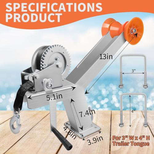 Size 3x4 Adjustable Boat Trailer Winch Post with 1200LB Boat Winch ,Winch Stand with Boat Roller for 3 W x 4 H Trailer Tongue ,Winch Mount for Speedboats, Fishing Boats & Motorboats