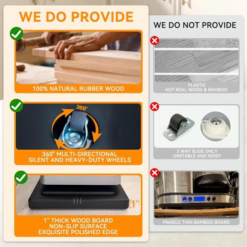 Black Wood Appliance Sliders with 360' Wheels, Sliding Tray for Coffee Maker & Heavy Kitchen Appliances,Countertop Appliance slider for Kitchen Appliance, Premium Wood Rolling Tray,No Assemble