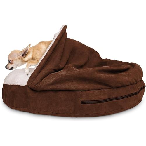 Furhaven 26 Round Orthopedic Dog Bed for Medium/Small Dogs w/ Removable Washable Cover, For Dogs Up to 30 lbs - Sherpa & Suede Snuggery - Espresso, 26-inch