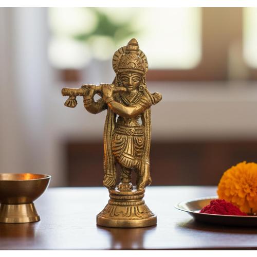 Esplanade - Brass - 3.5 - Krishna Makhan Chor Laddoo Gopal Baby Krishna Kishan Thakurji Murti Idol Statue Sculpture