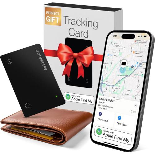 SPOTMINDERS Apple MFi Certified Wallet Tracker Works With Apple Find My Tracking Card for Wallet Card Rechargeable IP68 Waterproof 0.07in Slim iPhone Item Finder for Luggage Tags Purse Gifts for Women