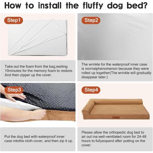 Orthopedic Dog Beds Large Sized Dog, Memory Foam Pet Bed for Medium and Large Dogs, Removable and Washable Microsuede Cover, TPU Waterproof Liner, Nonskid Bottom, Khaki
