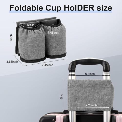 Luggage Cup Holder for Suitcases Free Hands, Travel Accessories, Luggage Cup Caddy Gifts, Beverage Holder, Universal Luggage Accessories for Flight Attendants, Business Travelers, Grey