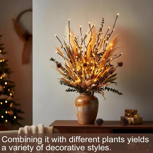 EAMBRITE 6PK Lighted Branches Brown Twig Stake with 120LED Warm White Lights, 30 Pathway Light for Outdoor and Indoor Use(Vase Excluded)