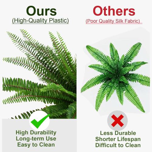 Velener 36 Inch Artificial Boston Fern Large Hanging Plant, Fake Fern Plants Bush Indoor for Home Decor, Faux Plants Outdoor, Garden, Office, Garden Decoration(Green)