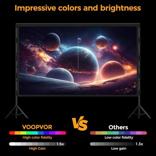 Outdoor Projector Screen with Stand: VOOPVOR 120 inch Portable Projector Screen Indoor - Upgraded Movie Screen 16:9 4K HD - Wrinkle-Free Lightweight Projection Screen with Carry Bag for Backyard Night