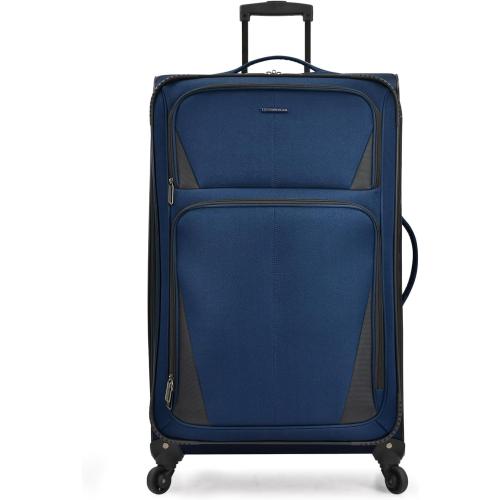 U.S. Traveler Aviron Bay Expandable Softside Luggage with Spinner Wheels, Navy, Large 31-Inch