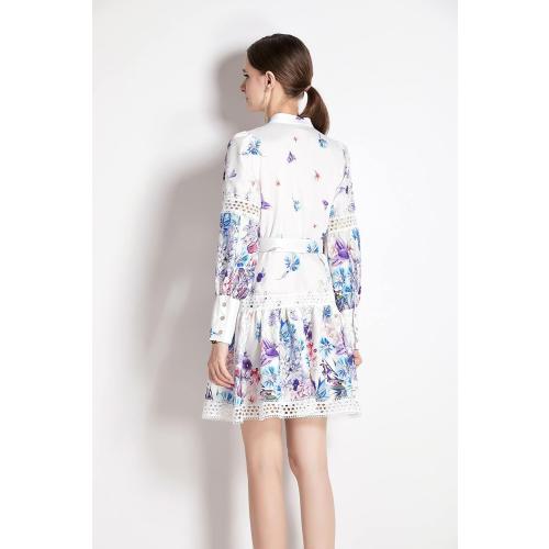 Size XL.....Women's Hollow Out Floral Print Lantern Sleeve Button Casual Mini Dress