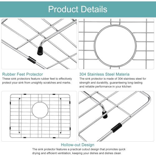Stainless Kitchen Sink Protector - 22 x 15 with Rear Drain | S304 Sink Grids for Bottom of Kitchen Sink, Rear Drain for Single Bowl Workstation Sink with Corner Radius