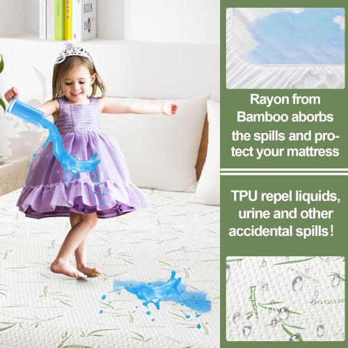 King Mattress Protector Waterproof Mattress Pad Washable Bamboo Rayon Mattress Cover Breathable Noiseless Bed Protector 5 - 21'' Elastic Fitted Deep Pocket