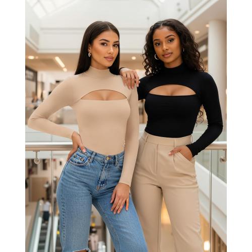 Size Medium Active Uso Short Long Sleeve Shirts for Women Basic Mock Turtle Neck Cut Out Tops Going Out T-Shirt Tee