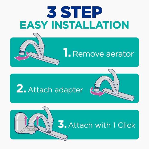 PUR Plus Vertical Faucet Mount Water Filtration System, Lead-Reducing Water Filter For Sink Faucet, Easy Install, 100 Gallons, Compatible with Sinks with External Aerators, Grey