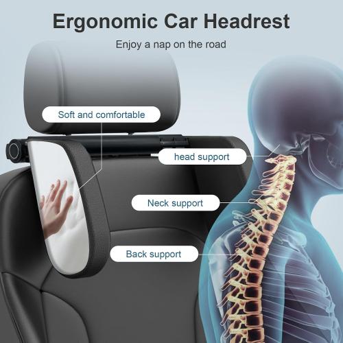 Car Headrest Pillow,Head, Neck Support Pillow,U Shaped Car Sleeping Pillow,180° Adjustable,Improve Head and Neck Posture and Adjust Sleep Position,Suitable for Kids and Adults (Black)