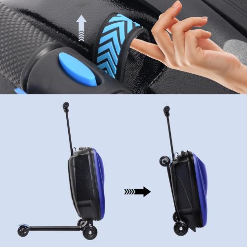 20 Kids Scooter Suitcase Ride-On Carry-On - 2-in-1 Lightweight Hardshell Luggage for Airplane Travel, Foldable Rolling Suitcase for Boys & Girls Ages 4-12
