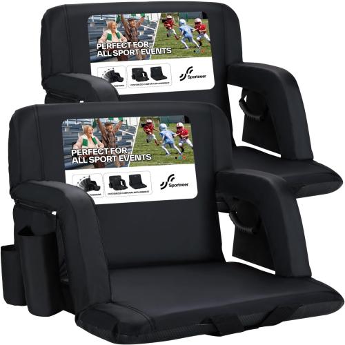 Sportneer Stadium Seats with Back Support: 2.5'' Thick Comfy Cushion 6 Adjustable Angle Bleacher Seat with Armrest - 2 Large Pockets, 2 Cup Holders Stadium Chair for Sport Events Concerts Parks