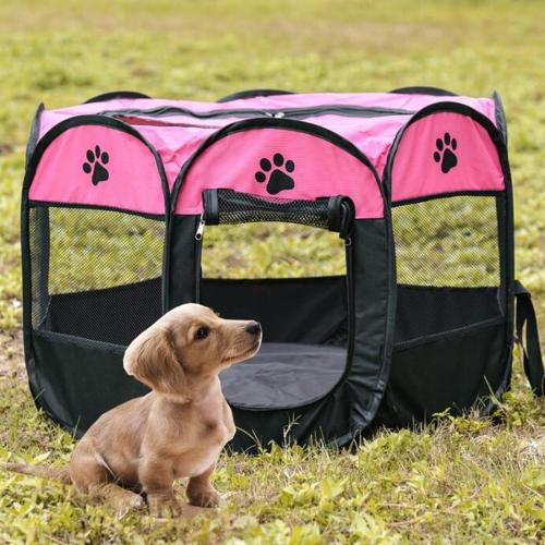 Portable Pet Playpen, Foldable Dog Playpens, Indoor/Outdoor Pet Exercise Kennel Tent Mesh Shade Cover Travel Dog Play Tent for Puppies/Dogs/Cats/Rabbits (M:35*35*24, Rose)