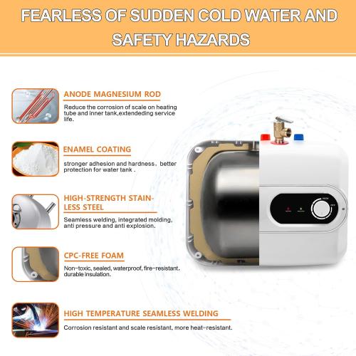 4 Gallon Water Heater Under Sink Instant Hot Water Heaters 1500W 110V 120V Mini Tank,Under Counter Water Heater with Safety Vavle 1/2 NPT for Kitchen,Bathroom,Camper,RV, White